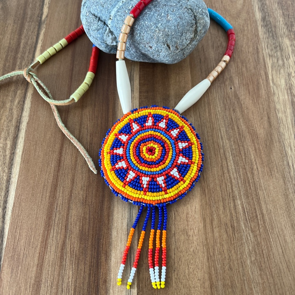 Traditional Native beaded medallion necklace